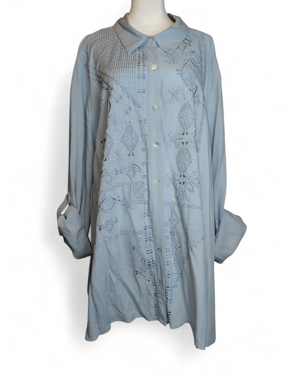Soft Surroundings Light Blue Embroidered Button-Down Tunic Size 3X GUC - Picture 2 of 9